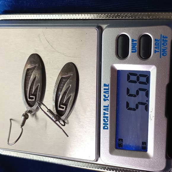 Native American Sterling Silver Overlay With Tribal Design Dangle Earrings - Picture 11 of 12